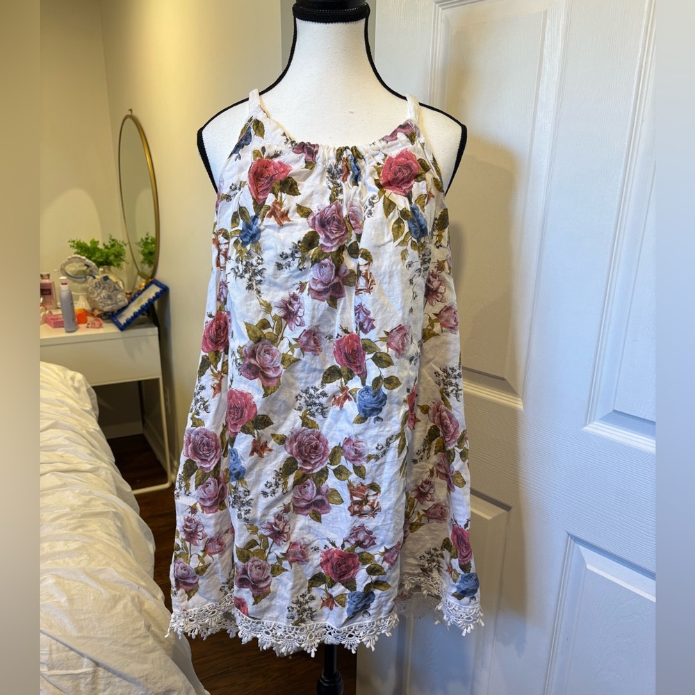 Bellambia Made in Italy Linen Floral Tunic Top 3X Boho Cottagecore